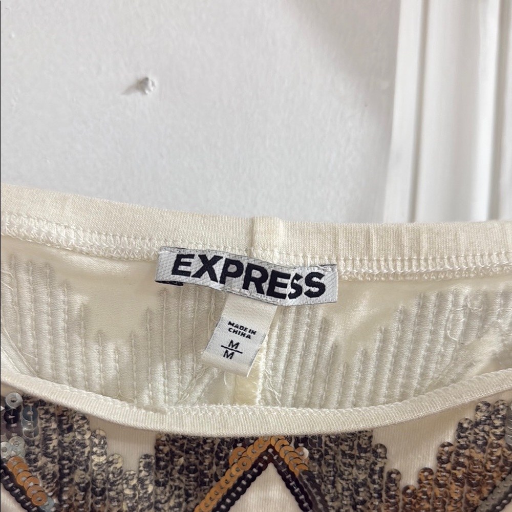 Express Black and White Off-Shoulder Bodycon Dress - Picture 2 of 3